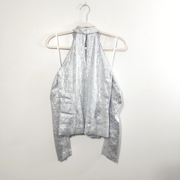 New Rachel Zoe Jakki Silver Sequined Halter Top - Picture 6 of 7